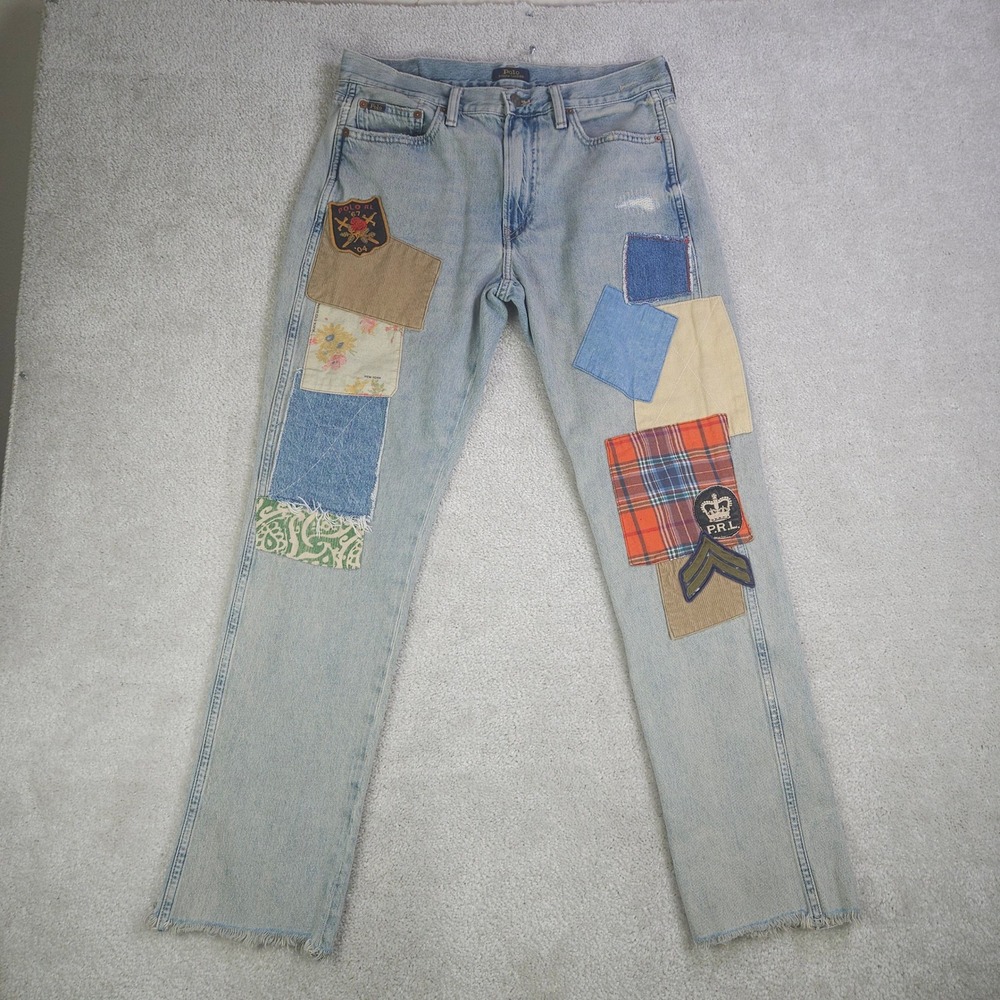 Polo Ralph Lauren Avery Boyfriend Jeans Womens 28 (32x29) Star Patchwork Raw Hem